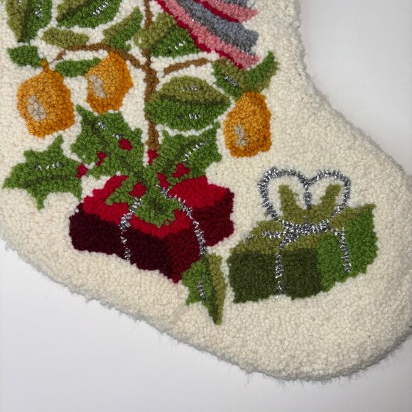 Partridge In A Pear Tree Latch Hook Christmas Stocking 17" Wool Face - Picture 7 of 8